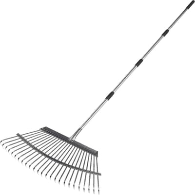 Bladhark Verstelbaar - Tuingereedschap Gazonhark - Bladeren Opruimen - Roestvrij Staal 25 Tanden - 160 cm - Zwart