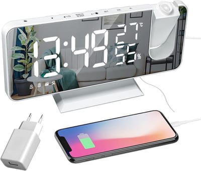 Digitale Wekker met 180° Projector, FM Radio en USB Oplaadpoort