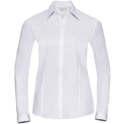 Russell Collection Dames/Dames Formeel Overhemd met Visgraat Lange Mouwen (Wit)