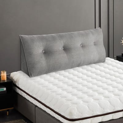Driehoekig Hoofdbordkussen - Leeskussen Rugsteun - Comfortabel Lezen - Afneembare Hoes - 140 x 50 x 20 cm - Grijs