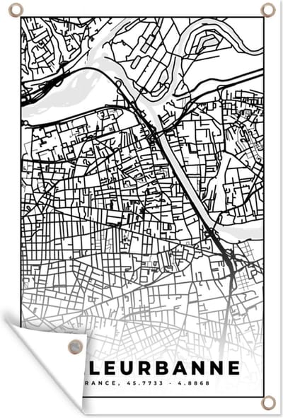 Muurdecoratie Frankrijk - Plattegrond - Villeurbanner - Stadskaart - Kaart - Zwart wit - 120x180 cm - Tuinposter - Tuindoek