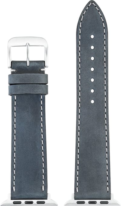 EULIT leer horlogeband geschikt voor Apple Watch 38/40/41 maat - Serie 1/2/3/4/5/6/7/8/9/10 + SE - nubuk smart - 20mm - blauw - metalen verguld gesp - incl. adapter