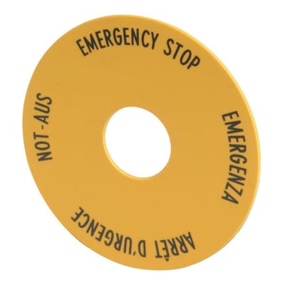Noodstoplabel 60mm Vier Talen Geel - 216483