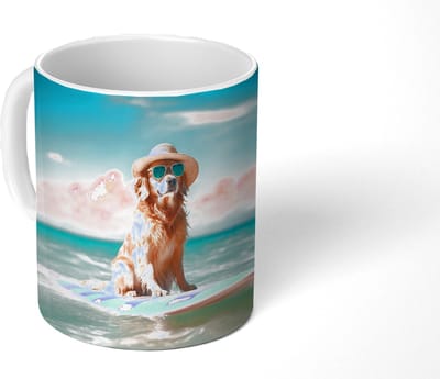Mok - Koffiemok - Zeewater - Hond - Golden retriever - Zonnebril - Mokken - 350 ML - Beker - Koffiemokken - Theemok