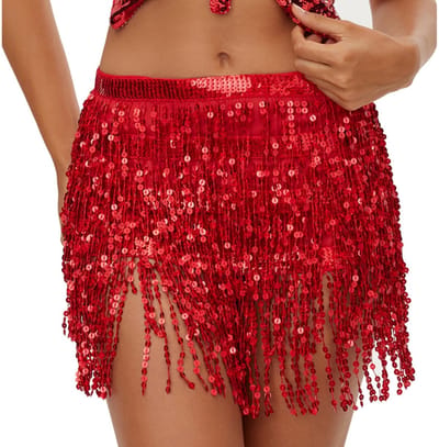 Dailygoods- Buikdansrok met pailletten - Heuprok - Franjes - Rave Rok - Outfit voor Dames - 80 cm Lengte - Dansrok