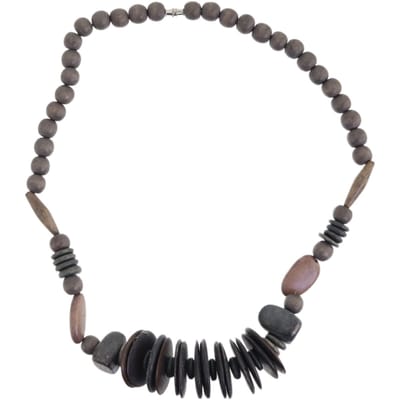 Behave – Ketting – Hout – Bruin Grijs Zwart Schijfkralen – 48 cm – Handgemaakt – Nikkelvrij