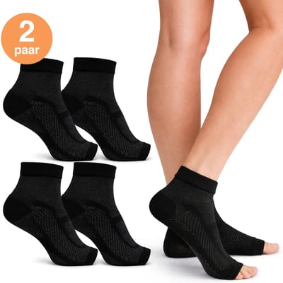 Alyze Compressie sokken - 2 paar - Maat 35-38 - Zwart - Voor Dames en heren - Kousen - Bed - Slaap - Sport - Sokken - Hardloop