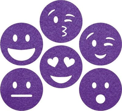 Smileys vilt onderzetters - Paars - 6 stuks - ø 9,5 cm - Tafeldecoratie - Glas onderzetter - Cadeau - Woondecoratie - Tafelbescherming - Onderzetters voor glazen - Keukenbenodigdheden - Woonaccessoires - Tafelaccessoires