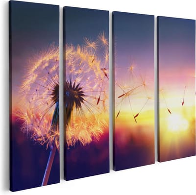 Artaza Canvas Schilderij Vierluik Paardenbloem Tijdens Zonsondergang - 80x60 - Foto Op Canvas - Canvas Print