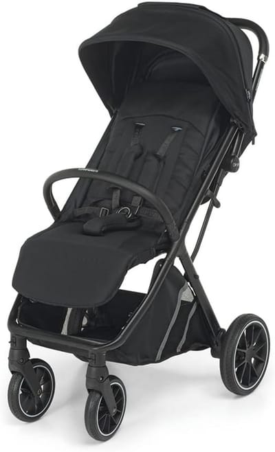 Compacte Kinderwagen voor Kinderen van 0-4 Jaar, 1 Hand Vouwbaar, Gevoerde Wielen, UPF50+ Stof, Waterdicht, Draagbaar, Zwart
