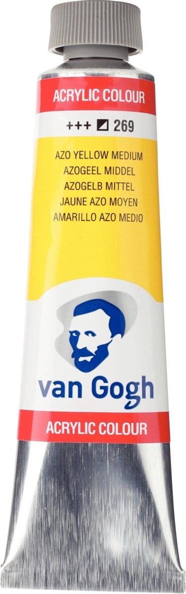 Van Gogh Acrylverf Geel - Acrylpaint - 269 Azogeel Midden - Acrylic Verf Paint - Acrylaatverf - Gele Hobbyverf - Watergedragen Verf - Sneldrogende Pigmentrijke Verf - 40ml