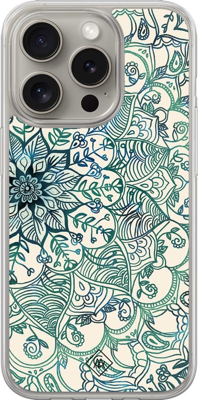 Casimoda® hoesje - Geschikt voor iPhone 15 Pro Max - Mandala Blauw - 2-in-1 case - Schokbestendig - Geometrisch patroon - Verhoogde randen - Blauw, Transparant