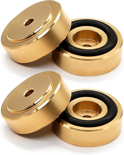 Luidspreker Isolatie Pads - Trillingsdempers Rubber Voetjes - Audio Verbeteren - Massief Messing Constructie - 30 x 10mm - Zilver