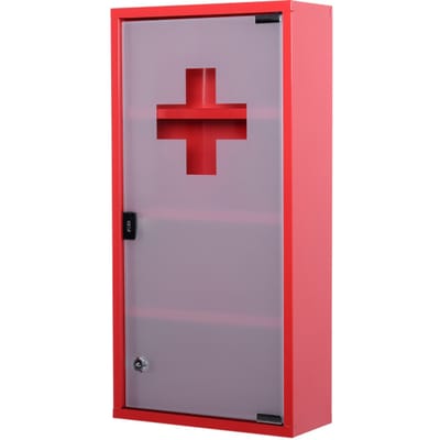 4goodz Medicijnkastje ehbo-kastje met slot rvs 12x30x60 cm rood