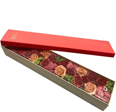 Zeepbloemen Extra Lange Doos Geschenk Set - Vintage Rozen - Zeep Bloemen Roze & Rode Zeep Rozen - Cadeau Set - Zeeprozen - Zeep Rozen