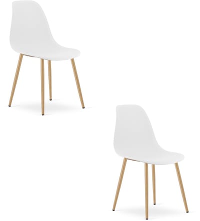 Set van 2 Stoelen WAT – Wit, Houtlook Metalen Poten, Kunststof Zitting – Modern en Ergonomisch – Geschikt voor Eetkamer, Woonkamer, Keuken, Thuiswerkplek, Kantine en Wachtruimte – Eenvoudige Montage