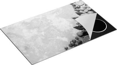 Chefcare Inductie Beschermer Fruit op Grijze Marmer - Zwart Wit - 85x52 cm - Afdekplaat Inductie - Kookplaat Beschermer - Inductie Mat