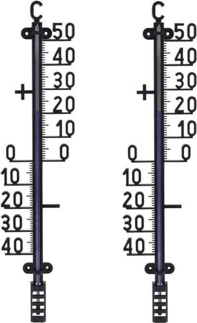 Set van 2x zwarte thermometer voor binnen en buiten 41 cm