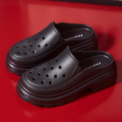 Pallene Zachte Dikke Zool Klompen Sandalen Dames Zomer Hoge Hakken Schoenen Mode Gaten Schoenen Outdoor Strand Slippers Tuinschoenen 37-38 zwart