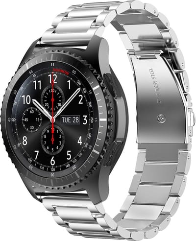 Cadorabo Roestvrij stalen Bandje 22mm geschikt voor Samsung Galaxy Gear S3 / Gear 2 in ZILVER - Armband Vervanging armband geschikt voor Huawei Watch GT geschikt voor Watch 2 Pro geschikt voor Ticwatch Pro en nog veel meer