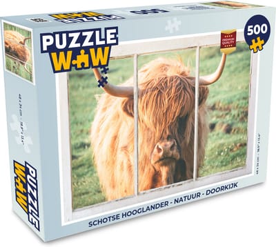 Puzzel Schotse hooglander - Natuur - Doorkijk - Legpuzzel - Puzzel 500 stukjes