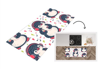 Keukenloper - Loper keuken - Pinguïn - Muziek - Koptelefoon - Kinderen - Patroon - 120x50 cm - Keukenloper vinyl