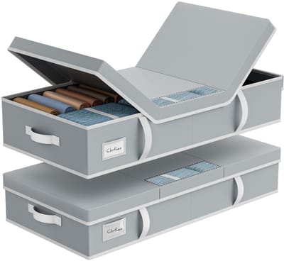 Unyqoos® Set van twee ruime opvouwbare opbergboxen met kijkvenster voor onder het bed