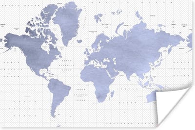 Poster Wereldkaart - Blauw - Zee - 180x120 cm XXL