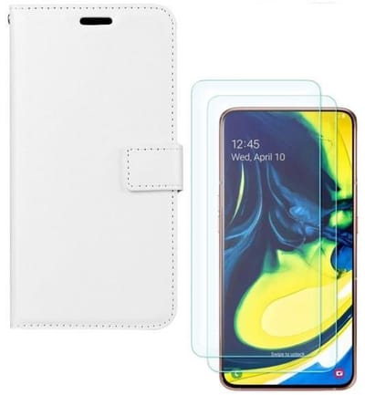 hoesje Geschikt voor: Samsung Galaxy A80 Portemonnee Wit met 2 stuks Glas Screen protector