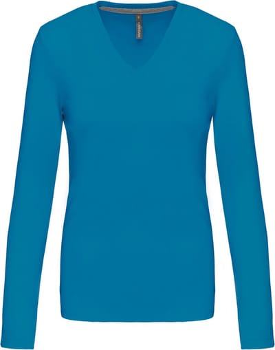 Kariban Dames t-shirt V-hals lange mouwen K382 - Tropical Blue - 3XL