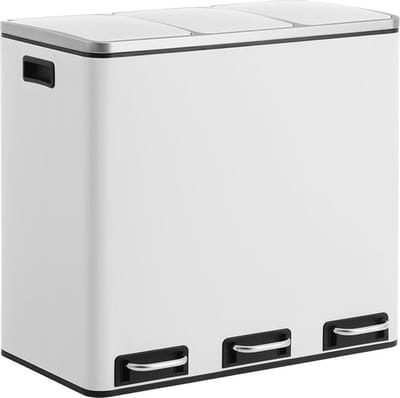 Hoppa! Keukenafvalbak, afvalscheidingssysteem, 3 x 18L, 3 vakken pedaalemmer, afvalbak, softclose, met voetpedalen, kunststof binnenemmers en handgrepen, wit