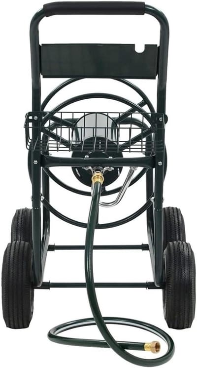 Slangwagen Tuin - Slangenhouder Metaal - Tuin Water Geven - Met Opbergmand - 75 m Wikkelcapaciteit - Groen
