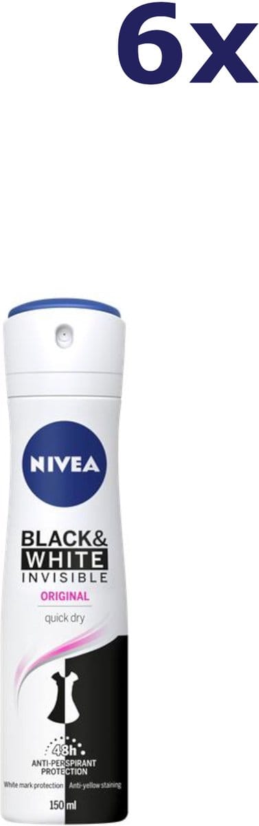 Nivea Deospray - Black & White Clear - Women - Deodorant - 6x 150 ml - Voordeelverpakking