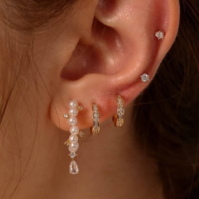 Ensemble de Boucles d'Oreilles Géométriques Vintage Couleur Or Balle Croix Cœur pour Femmes Cadeau Mode Punk Cristal Perle Boucles d'Oreilles Puces Bijoux brown