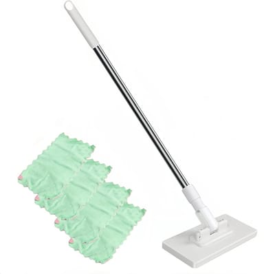 Draaiende mini vloerreiniger met 4 herbruikbare doeken, automatische doekwissel en technologie voor moeilijk bereikbare hoeken in keuken en badkamer