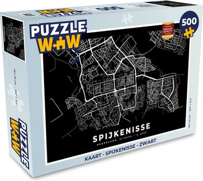 Puzzel Kaart - Spijkenisse - Zwart - Legpuzzel - Puzzel 500 stukjes