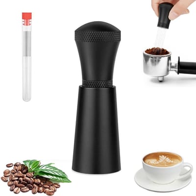 MDUG Espresso roerstaafje - Zwart - Koffiedispenser met 7 naalden - Koffieroerstaafje van aluminiumlegering - Met standaard - Maakt koffieklontjes los - Eenvoudig te monteren