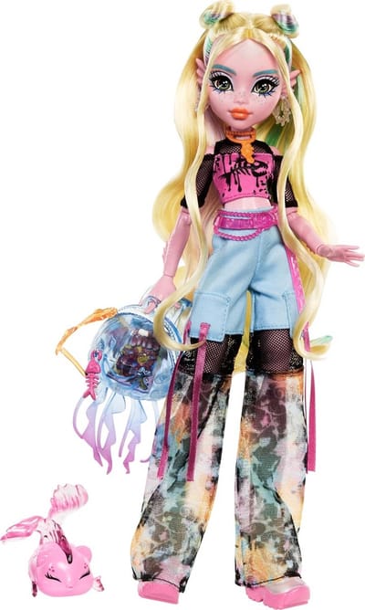 Poppenhousepop Lagoona Blauw met Visvriendje, Rugzak en Schoolaccessoires