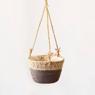Handgeweven Bloempot van Zeegras, Plantenhanger met Touw voor Binnen en Buiten, Perfect voor Succulenten, Cactussen en Kruiden