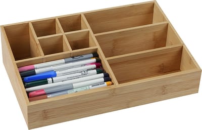 Urban Living Pennenbak bureau sorteer organizer - 9-vaks bakje - 33 x 21 cm - bamboe