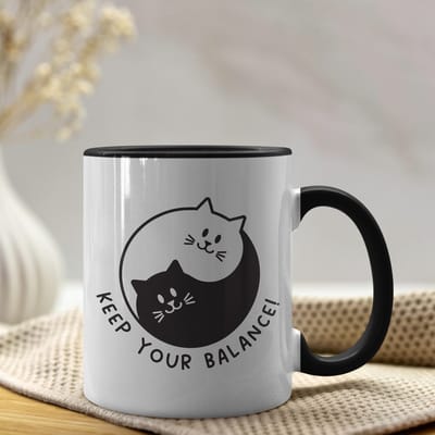 Creasowl® - Keep your balance - Mok - 325 ml Keramische Koffiemok met Katten Ontwerp - Kat Cadeau - Vaatwasmachine- en Magnetronbestendig - Perfect Cadeau voor Kattenliefhebbers en Dierenvrienden - Theemok - Cat Mug