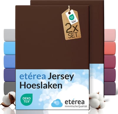 etérea Jersey hoeslaken 2-pack 100x200-120x200 cm (hoek 25 cm) 100% katoen - Donkerbruin
