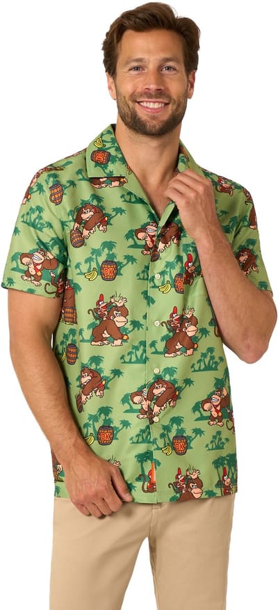 Opposuits Mannen Hawaiian Donkey Kong Bananas - Heren Blouse - Mario Overhemd - Hawaii Hemd - Shirt - Maat L