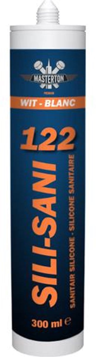 Masterton Sanitary Silicone Neutraal Wit 122 — 310 ml — schimmelwerende silicone voor natuursteen & sanitair - Masterton Sanitary Silicone, neutrale silicone wit, silicone natuursteen, sanitairkit 310 ml, schimmelwerend silicone
