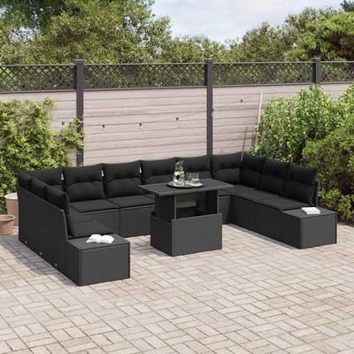 vidaXL - Tuinbank - Set - 11 - st - Zwart - poly - rattan