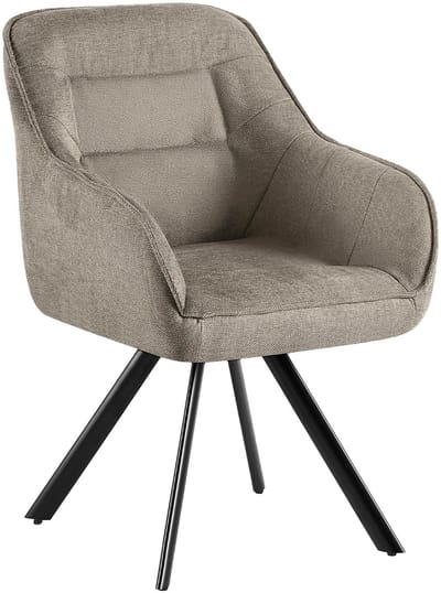 CLP Pettuli Eetkamerstoel - draaibaar 180° - met armleuning - fauteuil - rugleuning - gestoffeerde stoel - belastbaar tot 150 kg - Stof/taupe