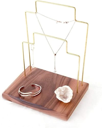 Display Stand - Sieraden Toren - Sieraden Presenteren - Houten Metalen Design - 20x15x26cm - Goudkleurig