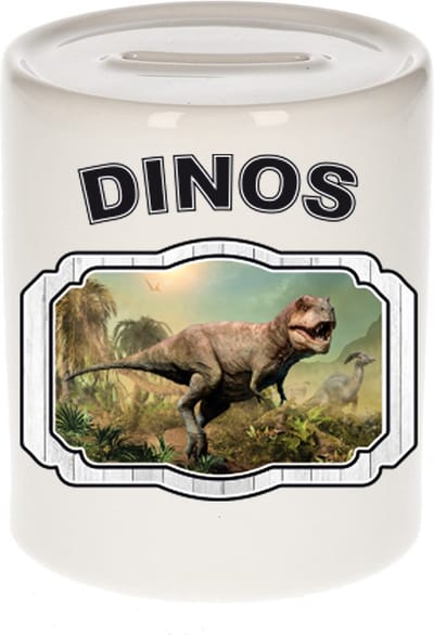 Dieren liefhebber stoere t-rex dinosaurus spaarpot 9 cm jongens en meisjes - keramiek - Cadeau spaarpotten dinosaurussen liefhebber