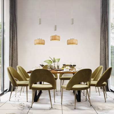 FISCHER & HONSEL LED hanglamp Shine-Wood, eiken/nikkel, lengte 100 cm 3-lamps.