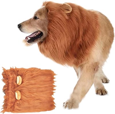 Luxe Leeuwenkostuum voor Honden met Oren - Verstelbaar Kostuum voor Halloween, Carnaval en Cosplay Feesten (L, Rood-Bruin)
